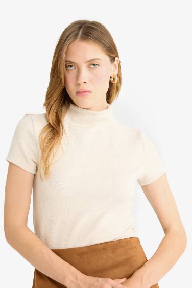 Slim Fit Half Turtleneck Short Sleeve T-Shirt