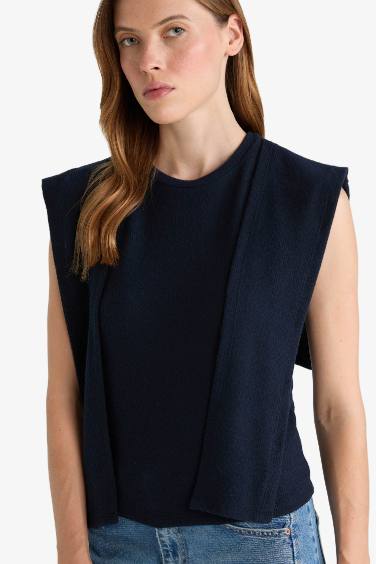 Slim Fit Crew Neck Tie Detail Sleeveless Blouse