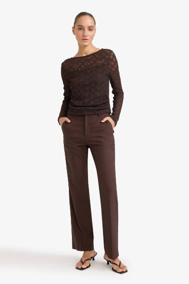 Slim Fit Boat Collar Long Sleeve Blouse