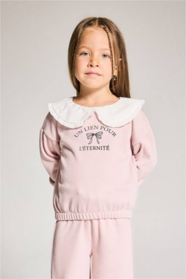 Baby Girl Standard Fit Large Collar Printed Sweatshirt