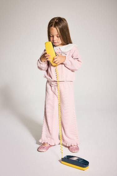 Baby Girl Standard Fit Large Collar Printed Sweatshirt