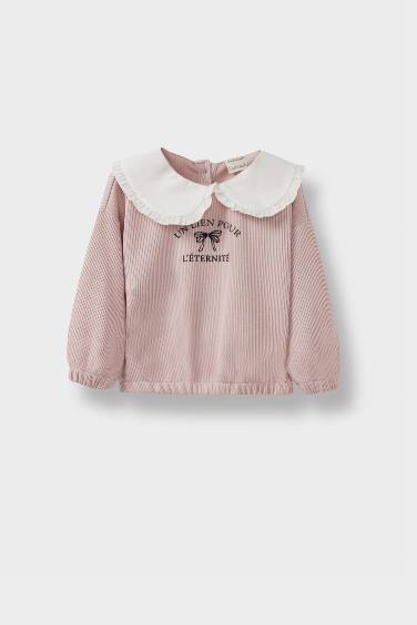 Baby Girl Standard Fit Large Collar Printed Sweatshirt