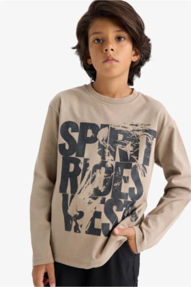 Boy Crew Neck Printed Long Sleeve Polo T-Shirt