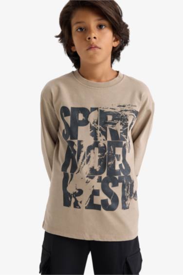 Boy Crew Neck Printed Long Sleeve Polo T-Shirt