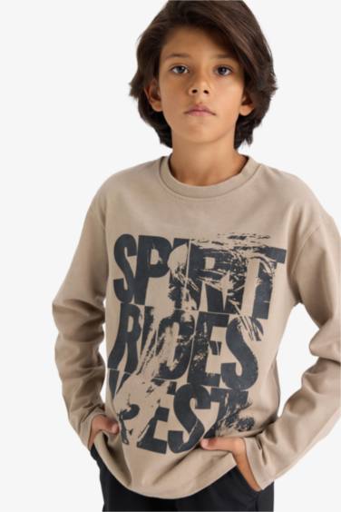 Boy Crew Neck Printed Long Sleeve Polo T-Shirt