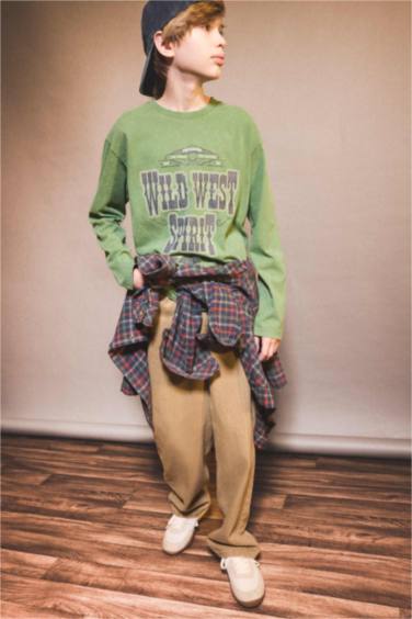 Erkek Çocuk Bisiklet Yaka Baskılı Uzun Kollu Tişört