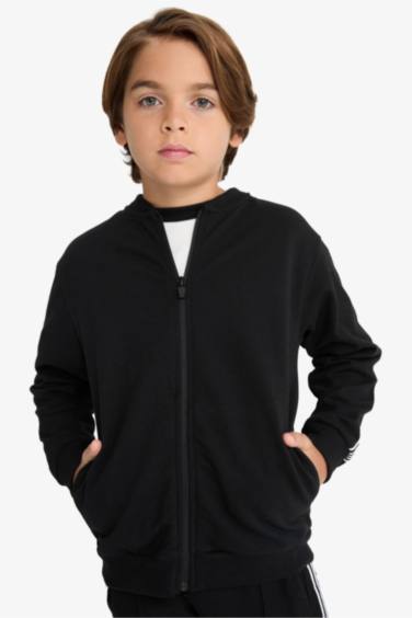 Boy College Collar Zippered Bomber Jacket