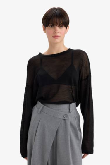 Relax Fit Bisiklet Yaka İnce Triko Kazak