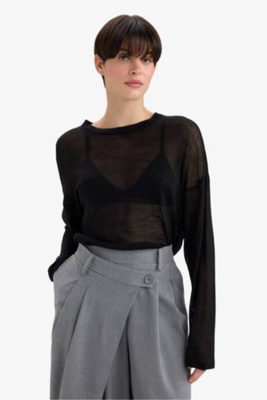 Relax Fit Bisiklet Yaka İnce Triko Kazak