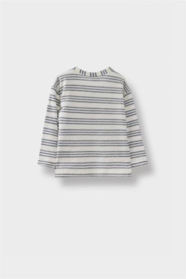 Baby Boy Crew Neck Striped Pique Long Sleeve T-Shirt