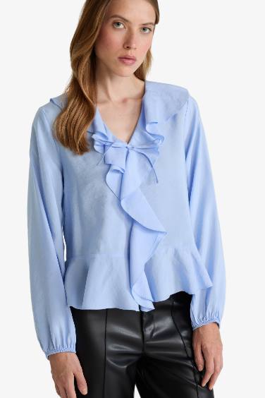 Regular Fit V-Neck Long Sleeve Blouse
