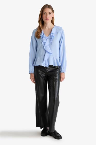 Regular Fit V-Neck Long Sleeve Blouse