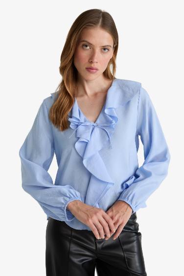 Regular Fit V-Neck Long Sleeve Blouse