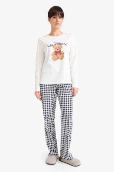 Fall in Love Regular Fit Teddy Bear Printed Top Bottoms 2 Piece Pajama Set