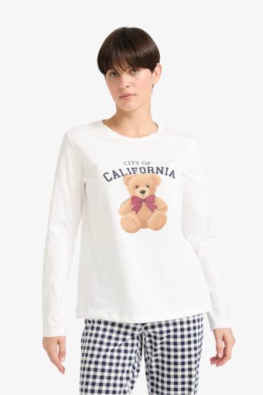 Fall in Love Regular Fit Teddy Bear Printed Top Bottoms 2 Piece Pajama Set