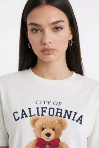 Regular Fit пижама жиынтығы: Аю суретті ұзын жеңді үсті және торлы шалбар