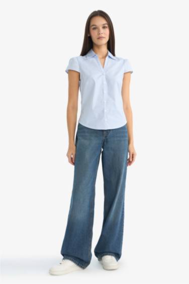 Slim Fit Shirt Collar Short Sleeve Shirt