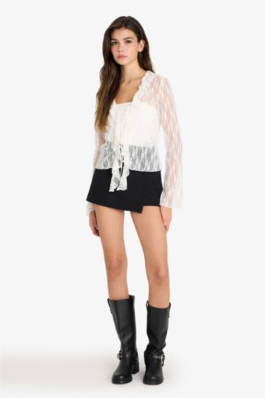 Fitted ұзын жеңді шілтерлі блузка