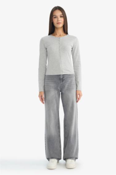 Лонгслив в рубчик Fitted с круглым вырезом