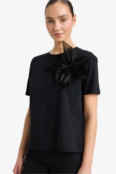 Regular Fit дөңгелек жағалы 3D суретті трикотаж қысқа жеңді футболка