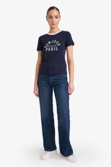 Regular Fit дөңгелек жағалы суретті рибана қысқа жеңді футболка