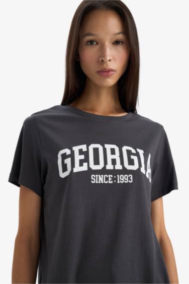 Regular Fit дөңгелек жағалы суретті трикотаж қысқа жеңді футболка