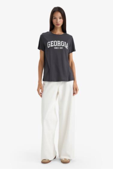 Regular Fit дөңгелек жағалы суретті трикотаж қысқа жеңді футболка