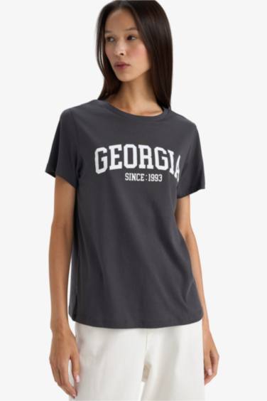 Regular Fit дөңгелек жағалы суретті трикотаж қысқа жеңді футболка