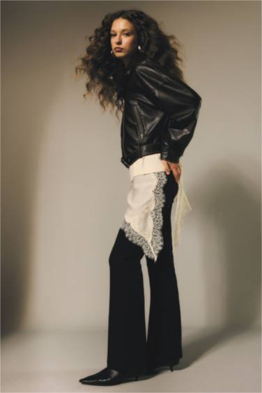 Flare Fıt Fermuarlı Normal Bel Bengalin Pantolon - Görsel 2