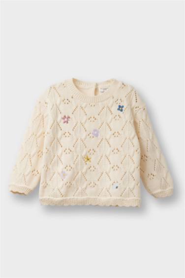 Baby Girl Regular Fit Flower Crew Neck Pullover