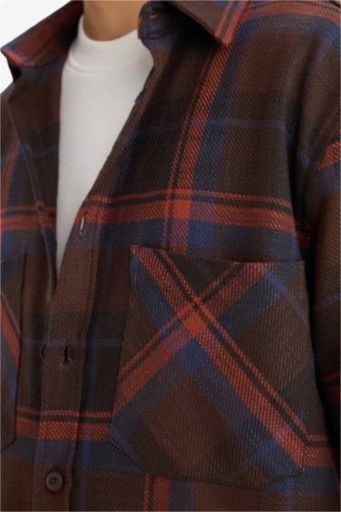 Regular Fit Polo Yaka Kareli Flanel Uzun Kollu Gömlek