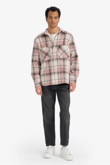 Regular Fit Polo Yaka Kareli Flanel Uzun Kollu Gömlek