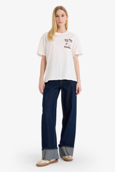 Oversize кең пішімді суретті қысқа жеңді футболка