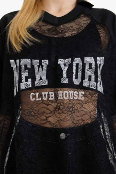 Футболка Oversize с принтом и кружевом