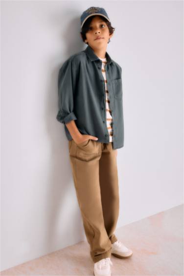 قميص أولادي ردن طويل اوفر سايز بياقة بولو