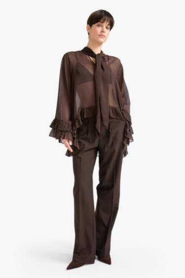 Overshirt Fit Bow Collar Chiffon Blouse