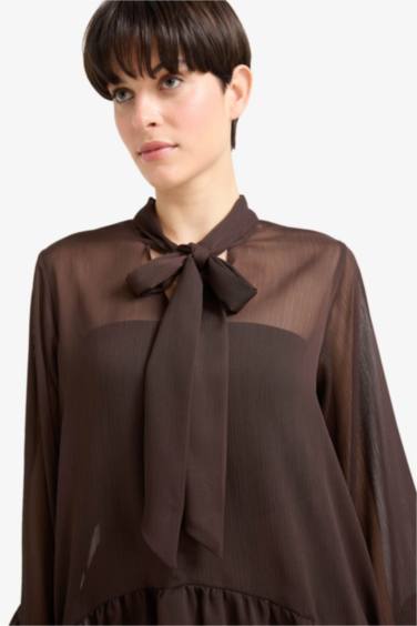 Overshirt Fit Bow Collar Chiffon Blouse
