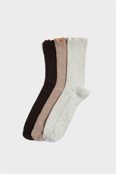 Lot de 3 Chaussettes longues en coton à volants pour femme