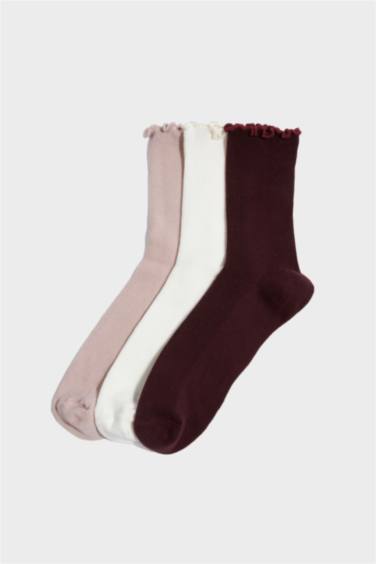 Lot de 3 Chaussettes longues en coton à volant pour femme