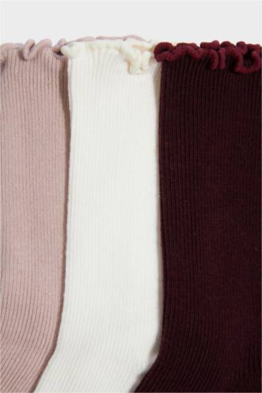Lot de 3 Chaussettes longues en coton à volant pour femme