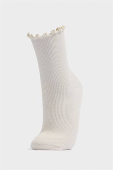 Kadın Fırfırlı 3'lü Pamuklu Uzun Çorap