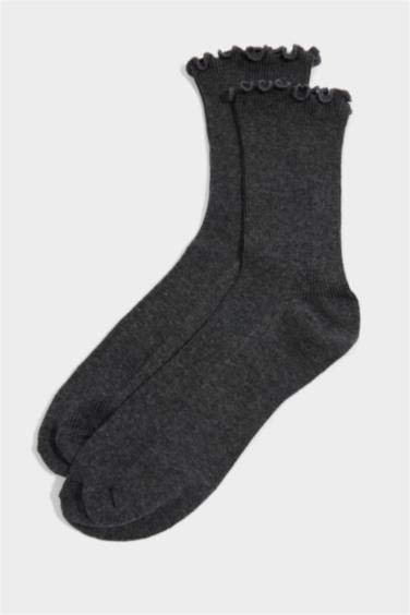 Kadın Fırfırlı 3'lü Pamuklu Uzun Çorap