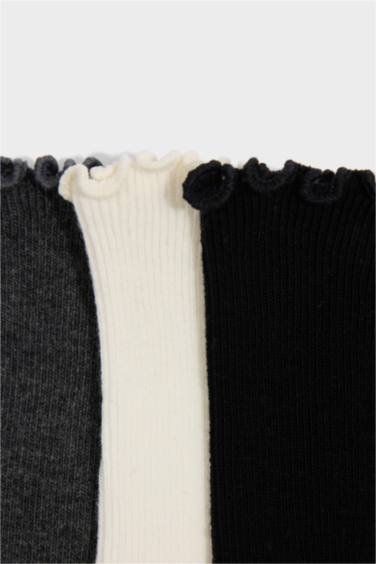 Kadın Fırfırlı 3'lü Pamuklu Uzun Çorap