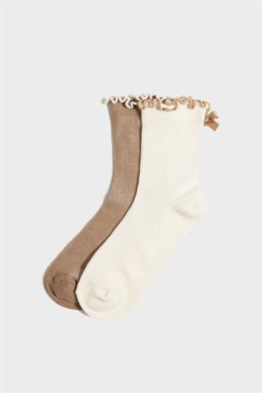 Lot de 2 Chaussettes en coton à ruban pour femme