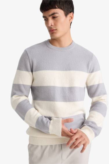 بلوفر تريكو قصة عادية بياقة مستديرة