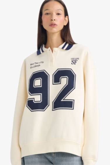 Oversize Fit Printed Long Sleeve Sweatshirt