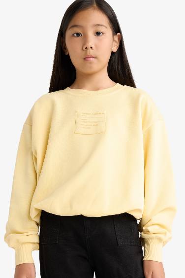 Girl Oversize Loose Fit Crew Neck Printed Sweatshirt