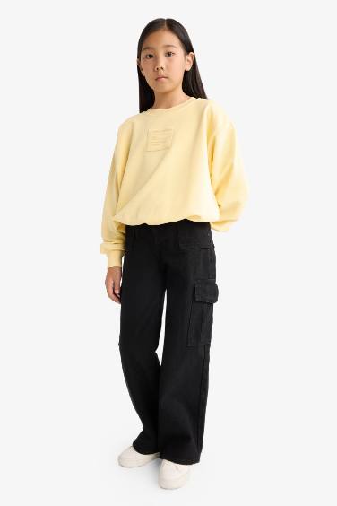 Girl Oversize Loose Fit Crew Neck Printed Sweatshirt