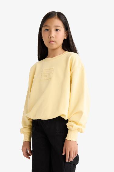 Girl Oversize Loose Fit Crew Neck Printed Sweatshirt