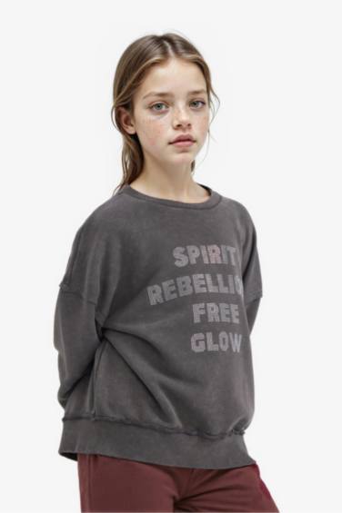 Удлинённый свитшот с круглым вырезом и принтом для девочек